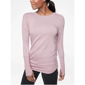Athleta Drishti Sugarplum Mauve Modal Long Sleeve Ruched Sweatshirt